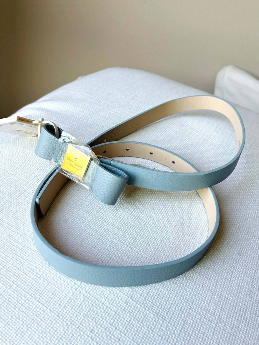 *NWT* Kate Spade M 90cm Genuine Leather Belt Baby Blue - Gold Buckle